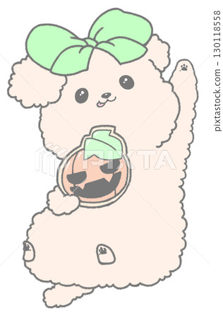 Cream toy poodle holding a Halloween cookie Cream toy poodle holding a Halloween cookie 130118558