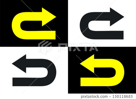 U-Turn Arrow Icons. Redo Icons on a Checkered Background. U-Turn Arrow Icons. Redo Icons on a Checkered Background. 130118683