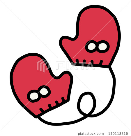 Hand-drawn line drawing of cute gloves 130118816