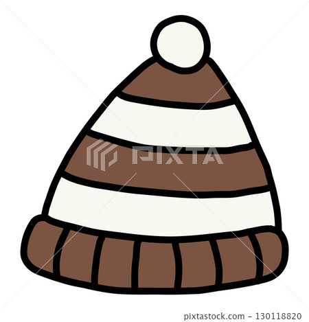 Hand-drawn line drawing of a cute winter hat 130118820