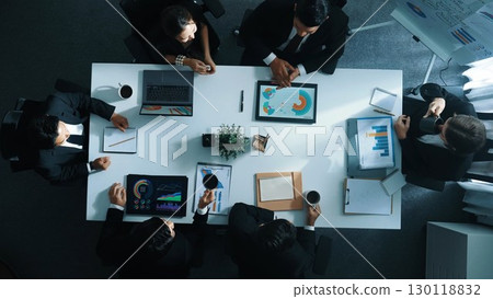 Top view of business team listening manager present growth sales. Directorate. 130118832