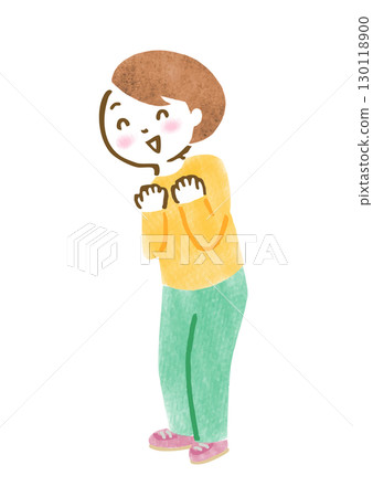 A hand-drawn illustration of a woman doing a small fist pump 130118900