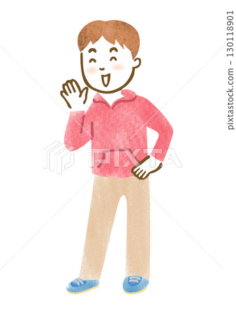 Hand-drawn illustration of a man cheering Hand-drawn illustration of a man cheering 130118901