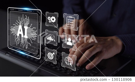 AI Brain Processing Data with Generative Artificial Intelligence Concept Muxer 130118906
