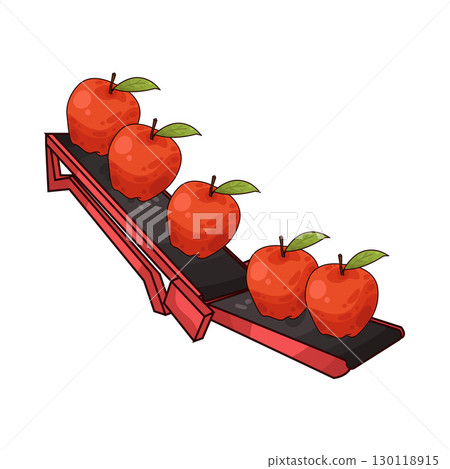 illustration of conveyor with apples 130118915