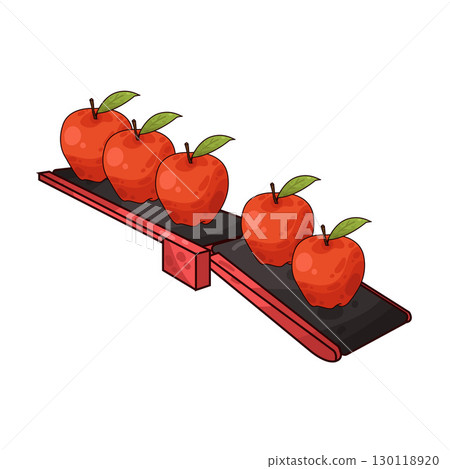 illustration of conveyor with apples 130118920
