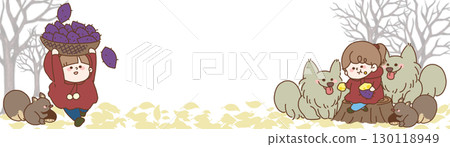 孩子們和森林裡的動物一起烤地瓜的標題框插圖 130118949