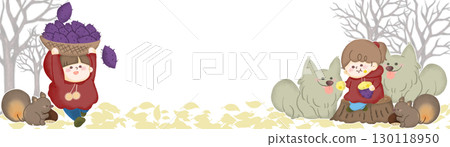 孩子們和森林裡的動物一起烤地瓜的標題框插圖 130118950