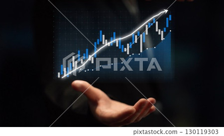 Businessperson Presenting a Rising Financial Graph with Positive Trend Indicating Growth and Success in Investment and Market Analysis Strategies Copula Businessperson Presenting a Rising Financial Graph with Positive Trend Indicating Growth and Success in Investment and Market Analysis Strategies Copula 130119303