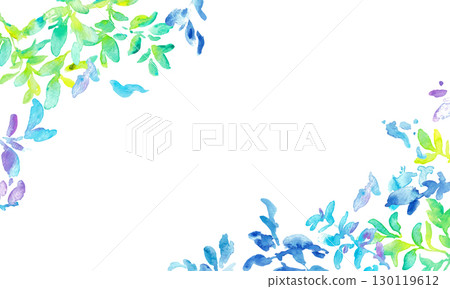 水彩畫。水彩畫風格的新鮮綠葉矢量插圖。夏季漸層色背景。 130119612