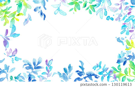 水彩畫。水彩畫風格的新鮮綠葉矢量插圖。夏季漸層色背景。 130119613