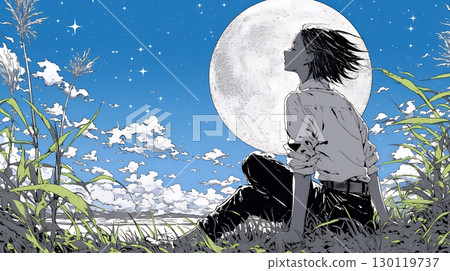 Young woman watching the moon Young woman watching the moon 130119737