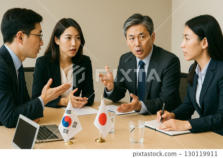 Multinational men and women discussing 130119911