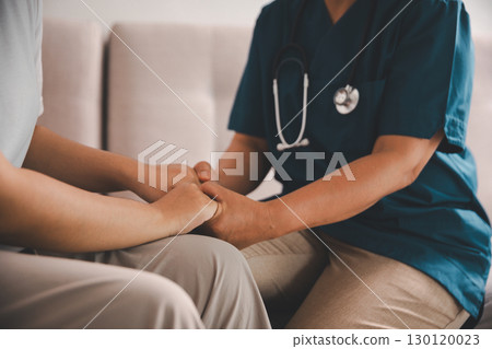 Hand and deep empathy, doctor offers medicine, support and hope to every patient, building trust through compassionate health care in clinic, hospital setting true care and medicals restore health. 130120023