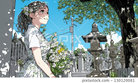 A young woman visiting a grave 130120081