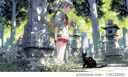 A young woman visiting a grave A young woman visiting a grave 130120082