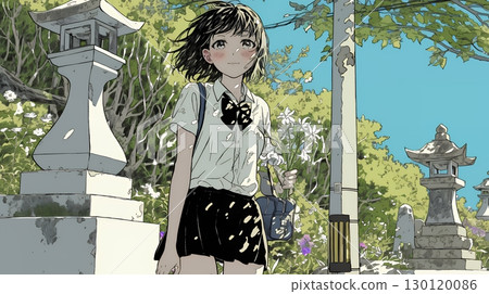 A young woman visiting a grave A young woman visiting a grave 130120086