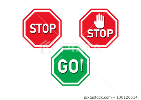 Stop and Go Signs Set, Red and Green Octagon Shapes. Stop and Go Signs Set, Red and Green Octagon Shapes. 130120514