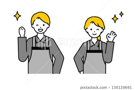 簡單的餐廳工作人員男女_快樂 130120691