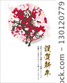 新年卡<明信片模板4、馬年、2026年、令和8年、櫻花、垂直排、直排文字> 130120779