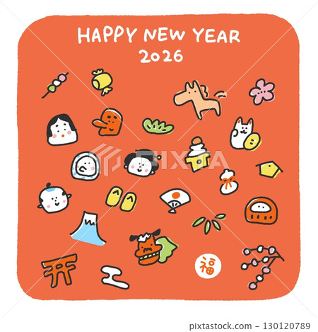 可愛的手繪日式新年賀卡,上面有馬和 2026 年新年的正方形,適用於 SNS 和 Instagram 可愛的手繪日式新年賀卡,上面有馬和 2026 年新年的正方形,適用於 SNS 和 Instagram 130120789