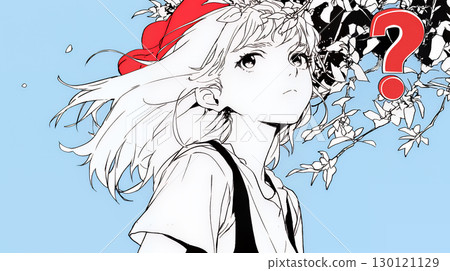 Scene with a question mark: A question mark is born in your head (simple color usage) 130121129