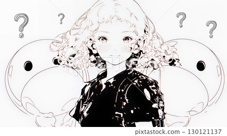 Scene with a question mark: A question mark is born in your head (simple color usage) 130121137