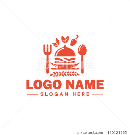 restaurant, bar, coffee shop, bbq, bakery, cafe, food logo and icon symbol clean flat modern minimalist business logo design editable vector 130121265