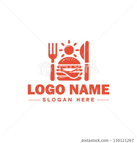 restaurant, bar, coffee shop, bbq, bakery, cafe, food logo and icon symbol clean flat modern minimalist business logo design editable vector 130121267
