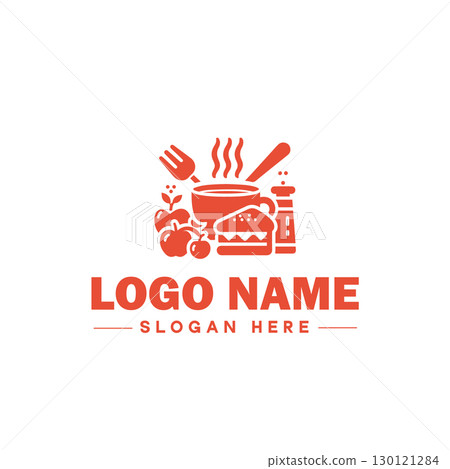 restaurant, bar, coffee shop, bbq, bakery, cafe, food logo and icon symbol clean flat modern minimalist business logo design editable vector 130121284