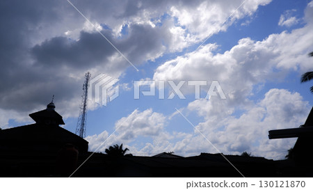 Dramatic Sky with Tower and Building Silhouettes 130121870
