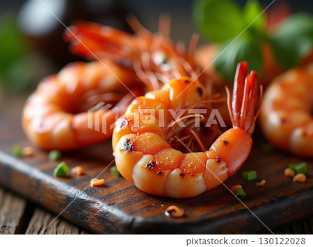Appetizing Cooked Shrimp on a Wooden Cutting Board Still Life Appetizing Cooked Shrimp on a Wooden Cutting Board Still Life 130122028