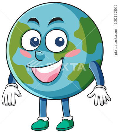 Smiling Cartoon Earth Character with Hands and Feet 130122063