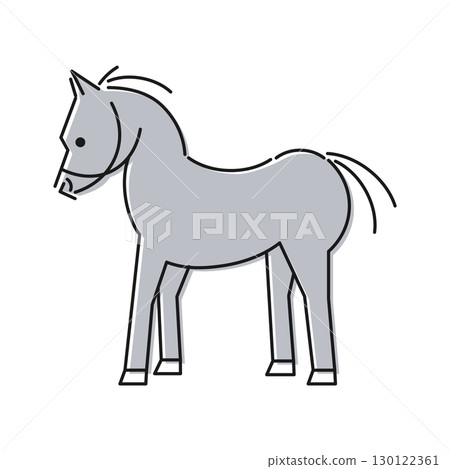 Stylish line drawing of a horse, landscape, full body, colored 130122361