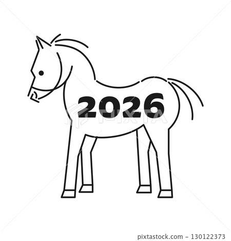 2026 Year of the Horse New Year's card with a simple line drawing of a horse and the year 2026 Year of the Horse New Year's card with a simple line drawing of a horse and the year 130122373