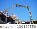Construction pump pouring concrete at high-rise site in daylight 130122550