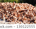 Heap of hollow bricks at construction site in natural sunlight 130122555