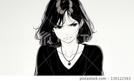 A woman expressing "No" with her face (simple colors) A woman expressing "No" with her face (simple colors) 130122563