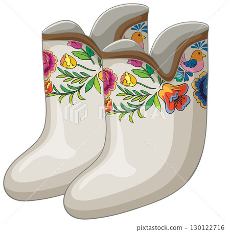 Traditional Russian Felt Boots with Floral Folk Art 130122716