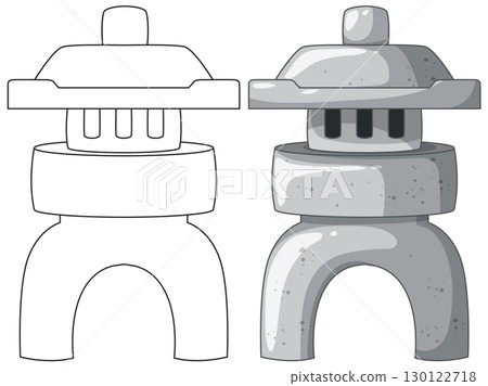 Japanese Stone Lantern Vector Illustration with Outline and Color 130122718