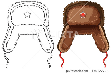 Fur Ushanka Hat with Star Emblem Front View Fur Ushanka Hat with Star Emblem Front View 130122722