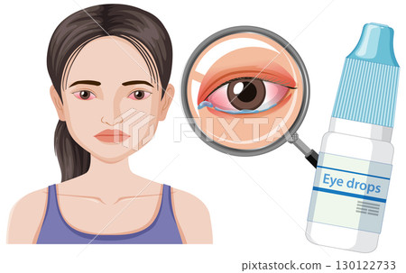Woman With Eye Irritation and Eye Drops Illustration 130122733