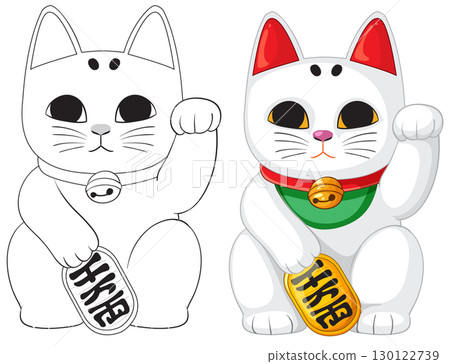 Maneki Neko Lucky Cat Vector Illustration with Color and Outline Maneki Neko Lucky Cat Vector Illustration with Color and Outline 130122739