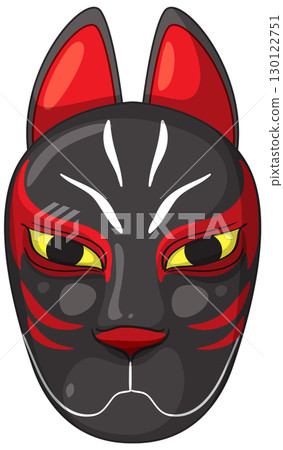 Japanese Fox Mask Vector with Red and Black Accents 130122751
