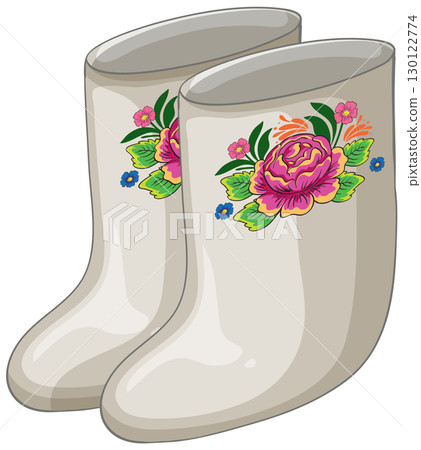Traditional Felt Boots with Floral Folk Art Design 130122774