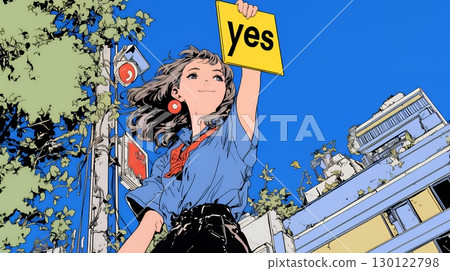 一名女子微笑著做出「是」的手勢 一名女子微笑著做出「是」的手勢 130122798