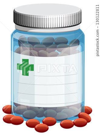 Prescription Pill Bottle with Red Tablets and Label Prescription Pill Bottle with Red Tablets and Label 130122811