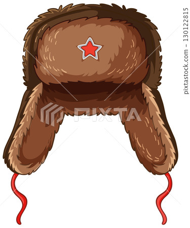 Fur Ushanka Hat with Red Star and Ear Flaps 130122815