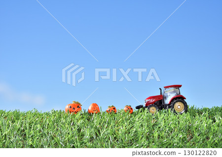 Halloween haunted pumpkin harvest image and tractor 130122820
