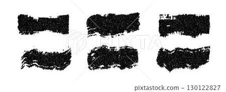 Grunge textured brush stroke collection. Rough grain dirt stripe set. Gritty dotted distressed elements for text box, banner, poster, label, badge, collage, frame, border. Vector stippled stain pack 130122827